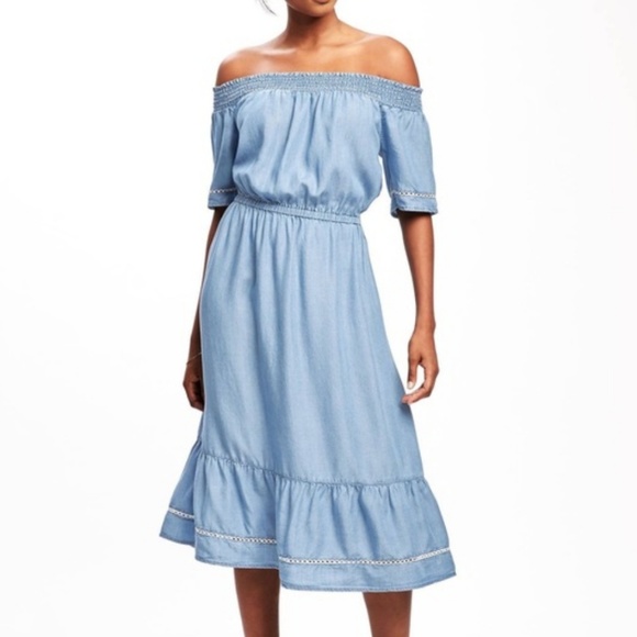 Old Navy Chambray Off The Shoulder Dress - Picture 1 of 8